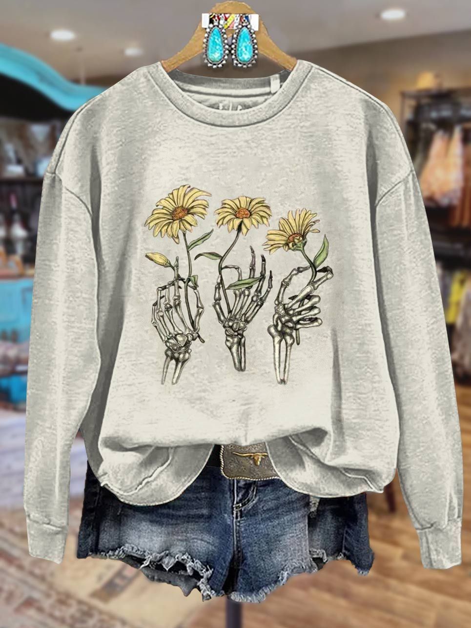 Sunflower Print Casual Sweatshirt