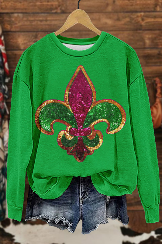 Shiny Mardi Gras Print Sweatshirt