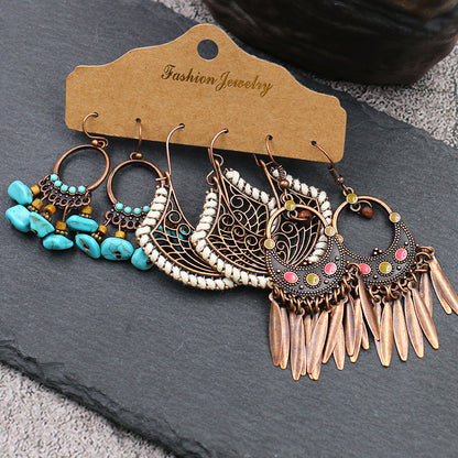 Women's Bohemian Suit Combination Metal Tassel Earrings