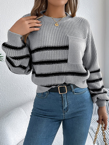 Elsie Striped Knit Pocket Sweater