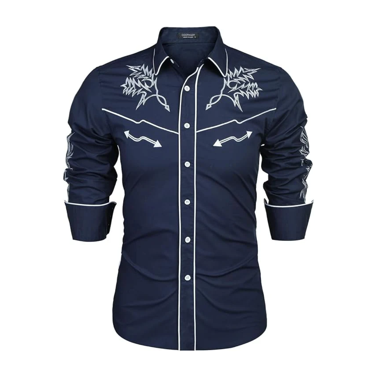 Men's Western Cowboy Shirt Long Sleeve Embroidered Shirt-Black