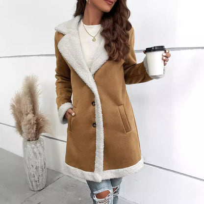 Women's Long Sleeve Lapel Thick Woolen Coat