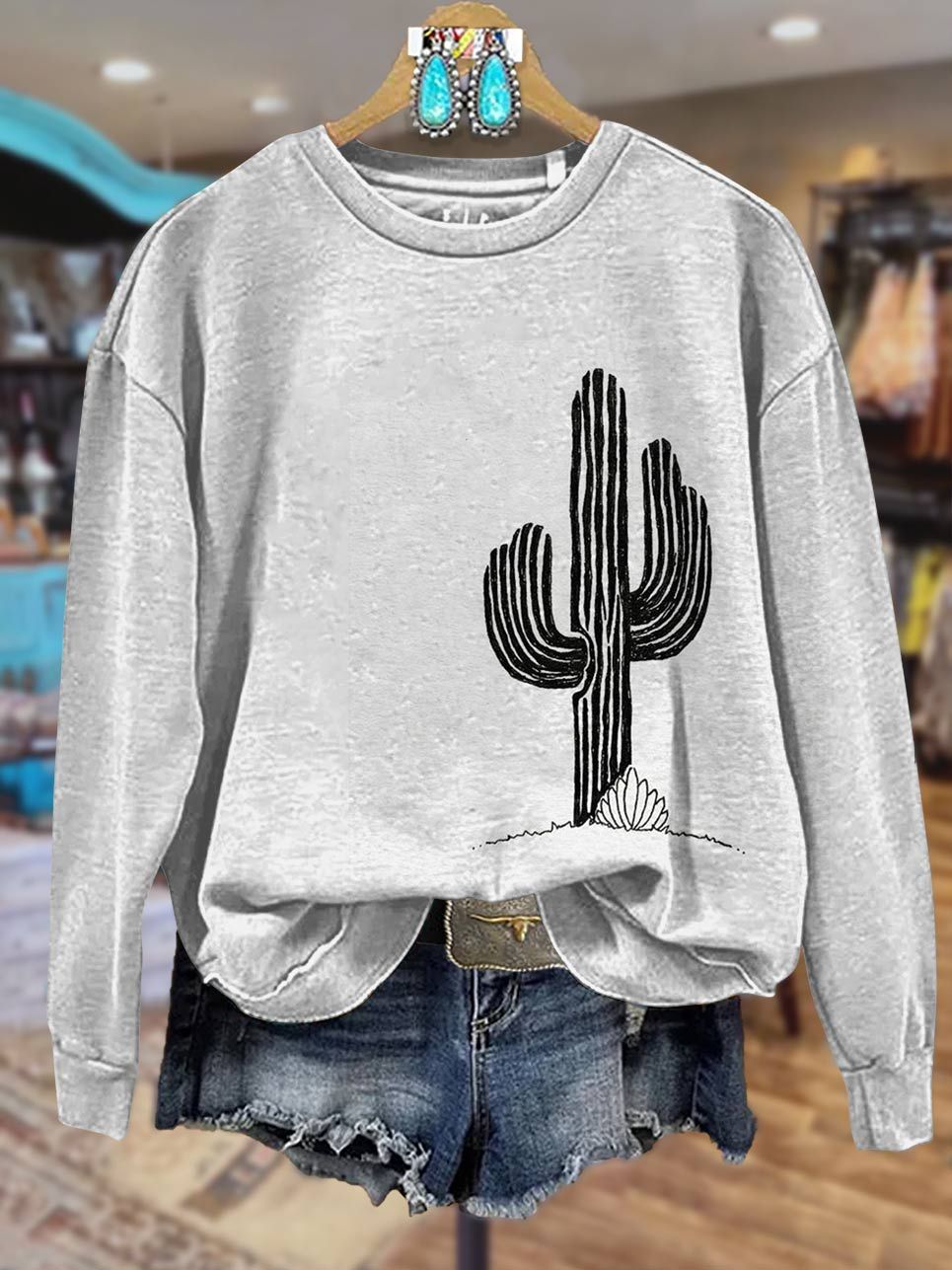 Cactus Print Casual Sweatshirt