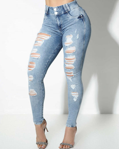 High-Waisted Ripped Skinny Jeans