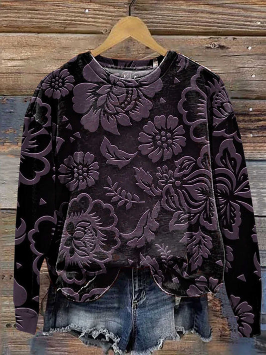 Retro Ethnic Floral Pattern Casual Sweatshirt