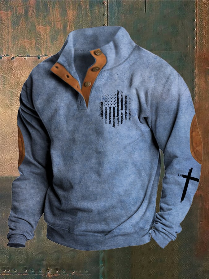 Men's Retro Flag Cross Print Sweatshirt