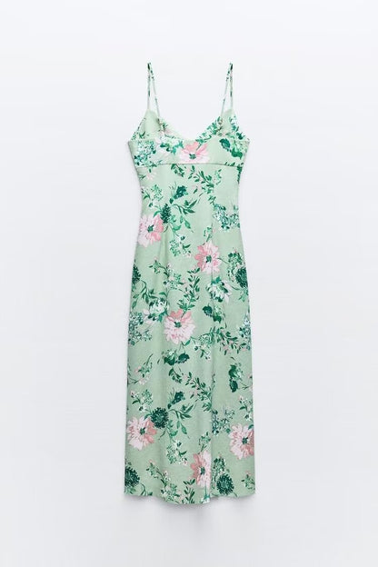 Mint Blossom Floral Slip Midi Dress