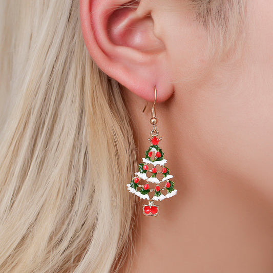 Snow Covered Hollow Christmas Tree Earrings Necklace Set