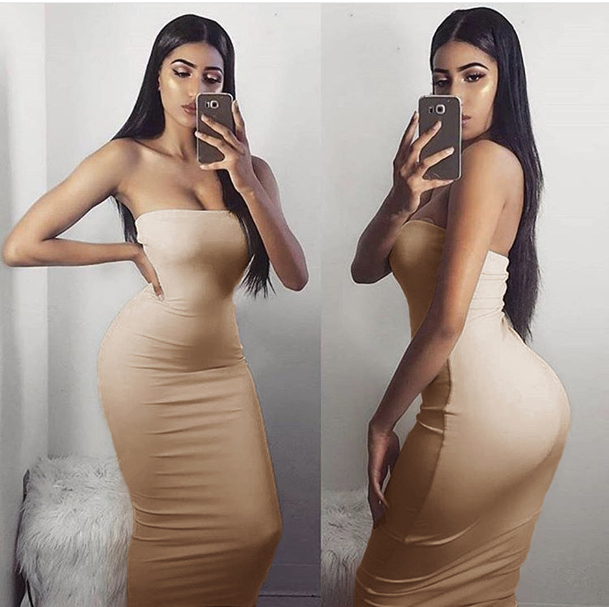 Slim-Fit Strapless Midi Dress