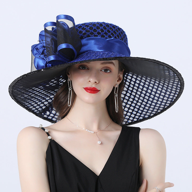 Exquisite Floral Embellished Wide Brim Organza Derby Hat