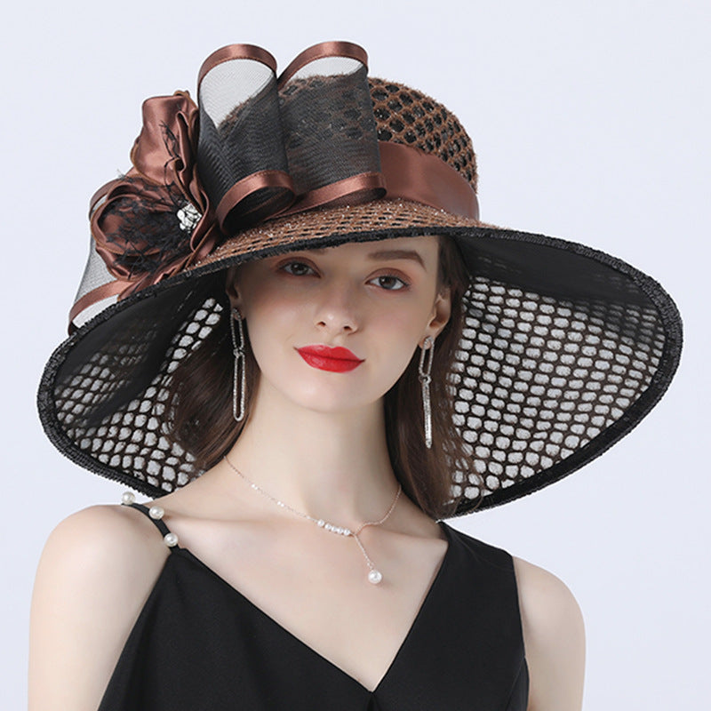 Exquisite Floral Embellished Wide Brim Organza Derby Hat