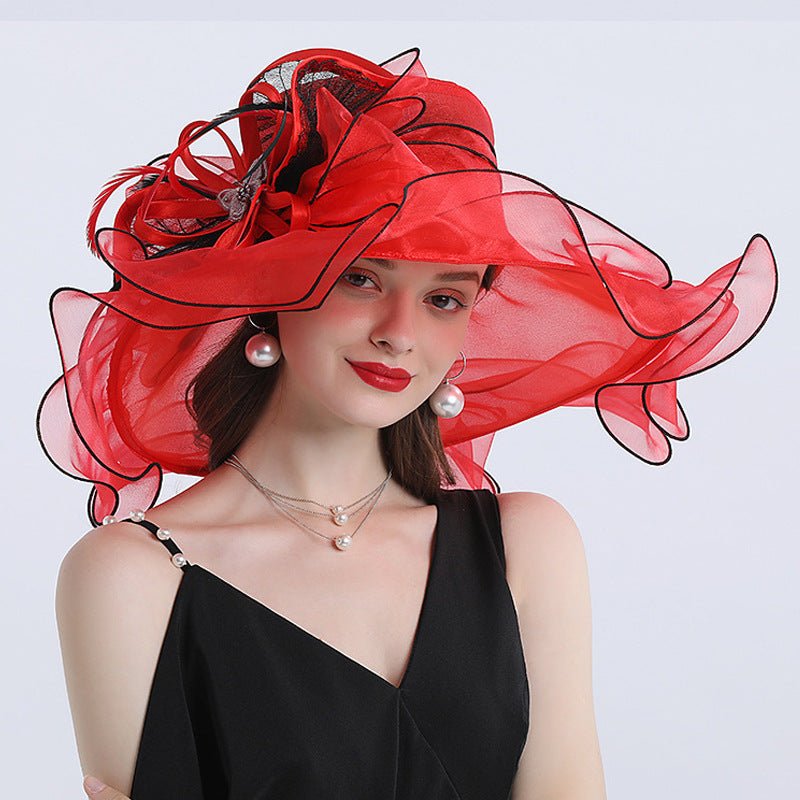 Fashionable Women's Wide Brim Organza Derby Hat