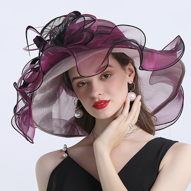 Fashionable Women's Wide Brim Organza Derby Hat