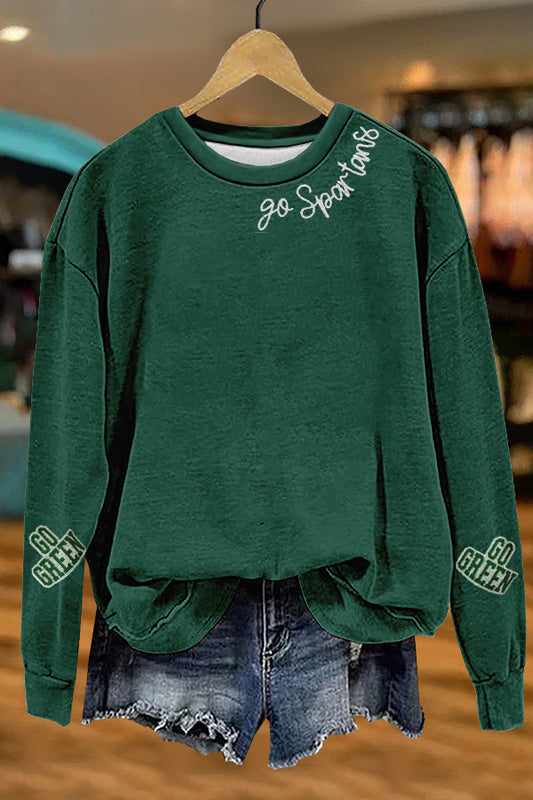 Gameday Football Green Spartans Print Sweatshirt