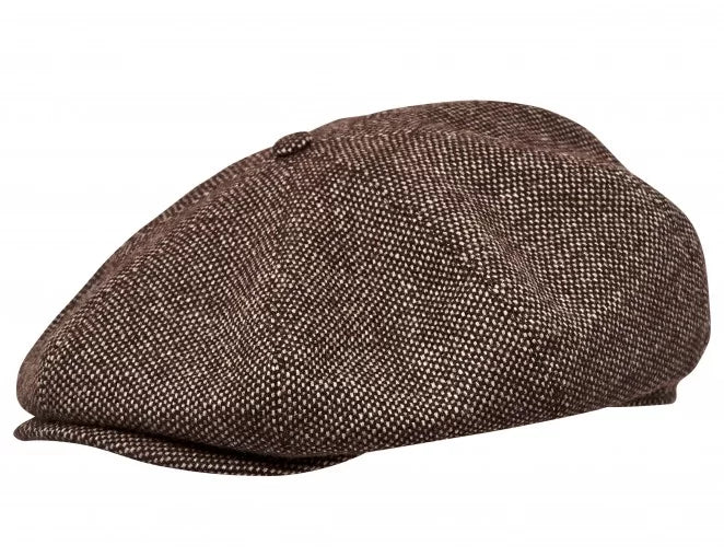 PEAKED CAPS - WOOL Genuine Scottish Harris Tweed 8 Panels Man Cap Brown