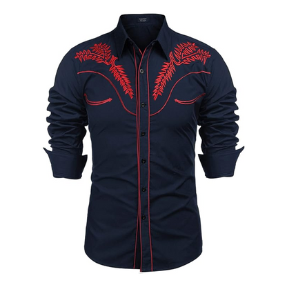 Men's Long Sleeve Slim Fit Embroideres Cowboy Shirts