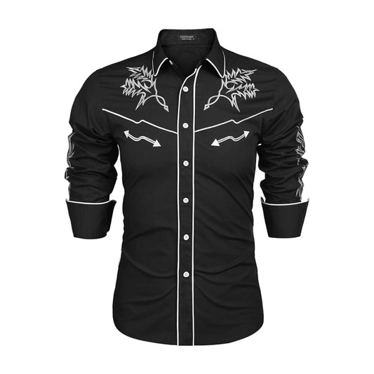 Men's Western Cowboy Shirt Long Sleeve Embroidered Shirt