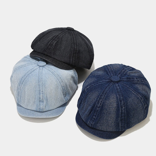 Denim light board octagonal cap for men