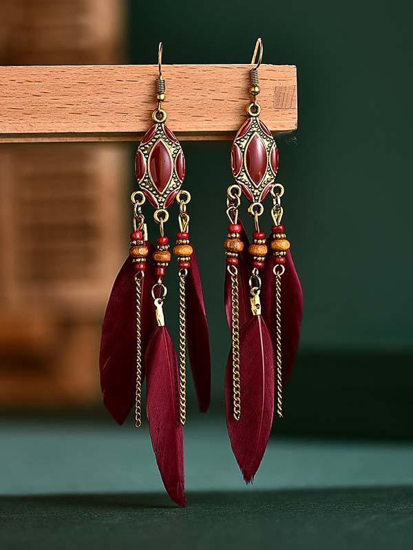 Vintage tassel feather earrings