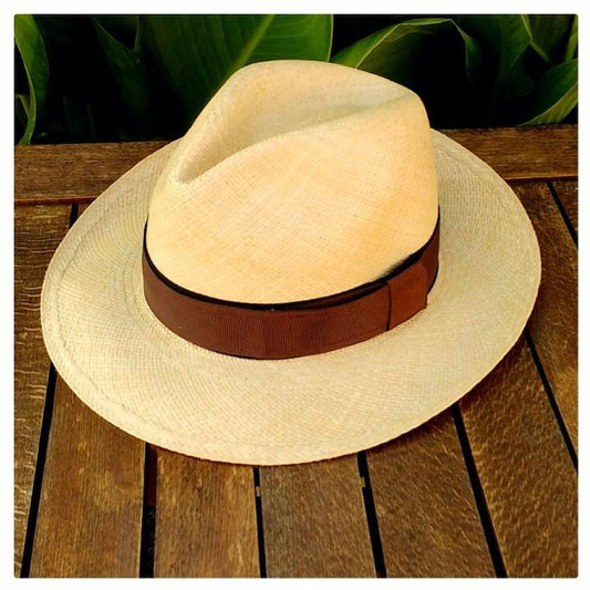 Genuine Ecuadorian Natural Panama Hat with Handmade Removable ~ Chocolate Brown ~ Elastic Band , Handwoven From Toquilla Palm