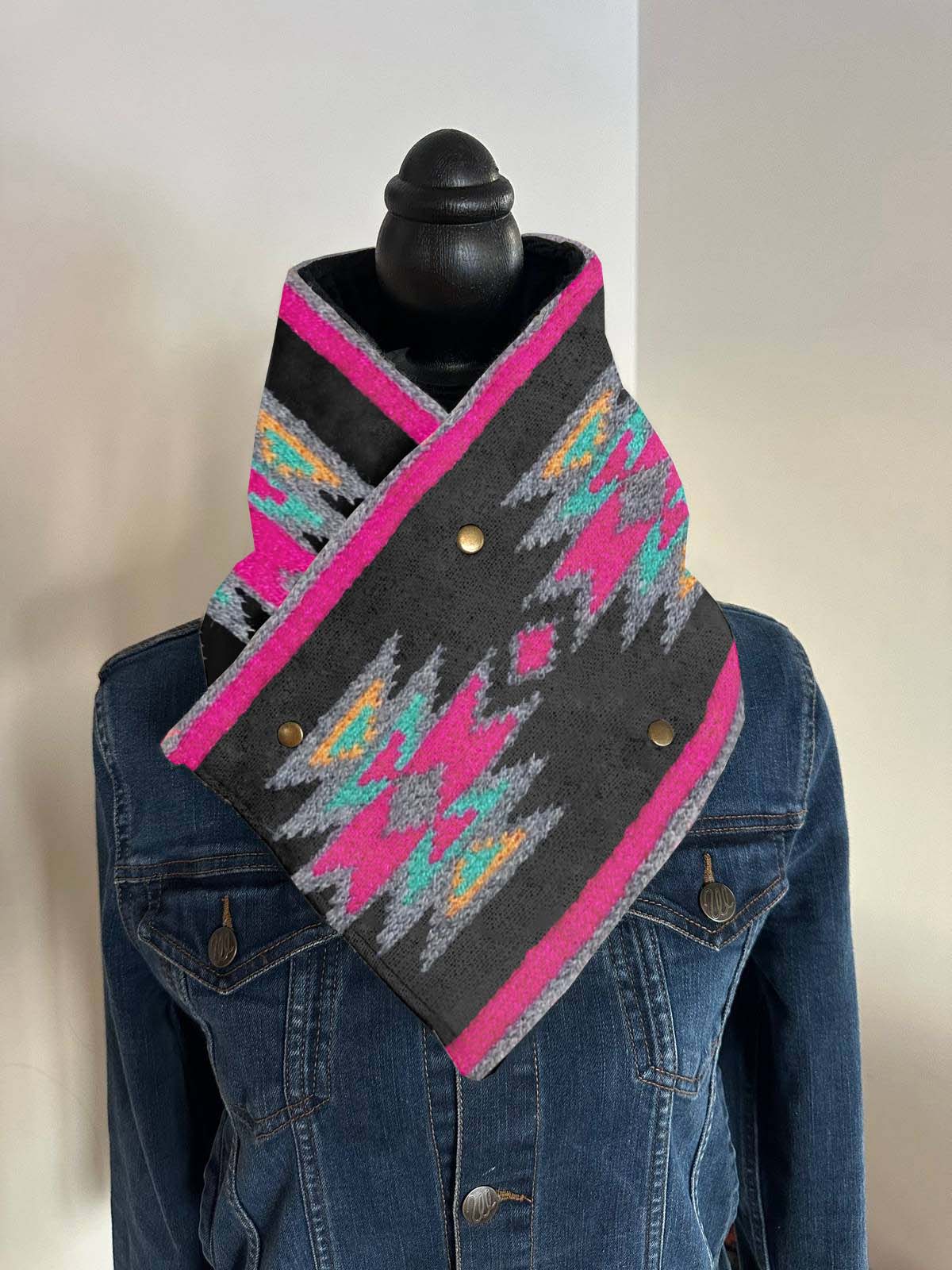 Women's Western Cowboy Pink Aztec Warm Neck Hood