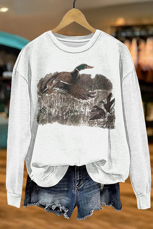 Cozy Camp Wild Ducks Print Sweatshirt