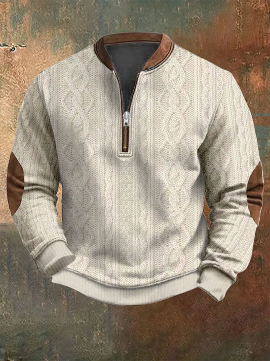 Men's Vintage Knit Print Zip-Up Sweatshirt