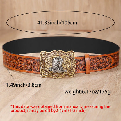 Engraved Design Vintage Denim Belt