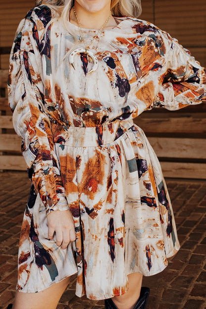 Pretty Ruffled Floral Print Long Sleeve Dress