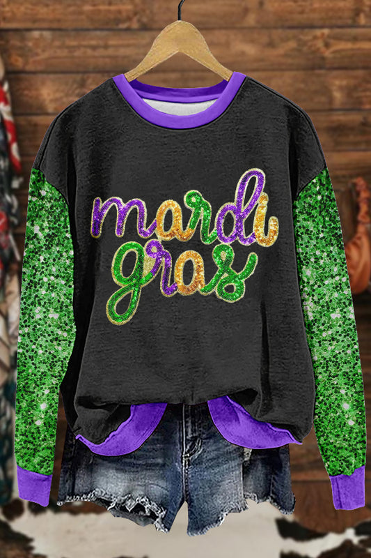 Shiny Mardi Gras Print Sweatshirt