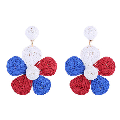 Flower Red White Blue Earrings