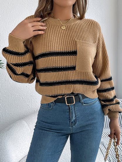 Elsie Striped Knit Pocket Sweater