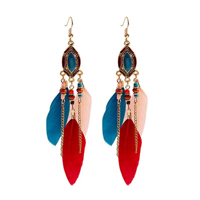 Bohemian Ethnic Style Long Feather Earrings