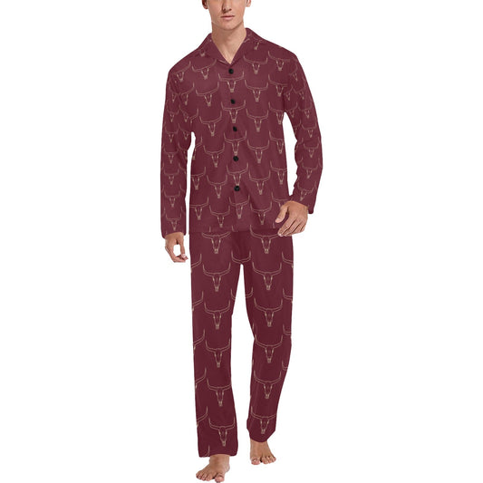 Burgandy Longhorn Men's Western Pajama Set