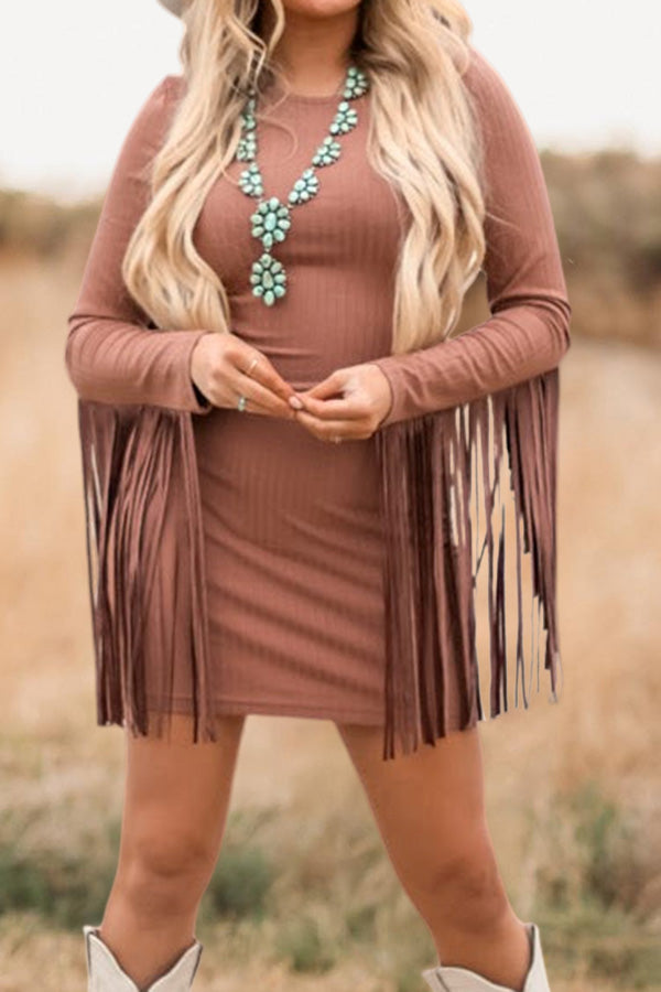 Romantic Fringed Long Sleeve Dress