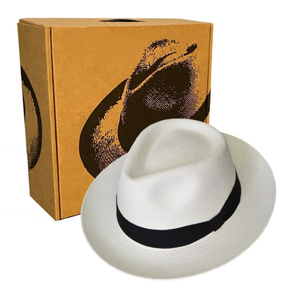 Teardrop Fedora Panama Hat | White Straw | Brisa Weave | Black Band | Handwoven in Ecuador - GPH - HatBox Included-FREE SHIPPING