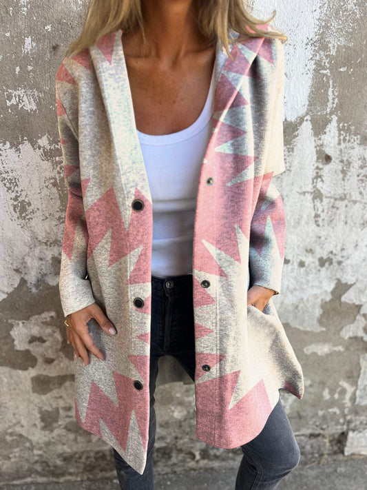 Explosion Print Casual Long Sleeve Button Hooded Jacket