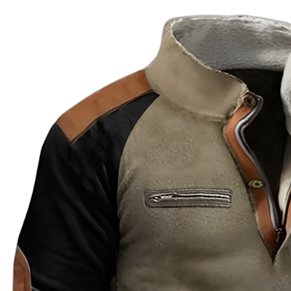 Men's Yellowstone Outdoor Henley Collar Suede Spliced Zipper Sweatshirts