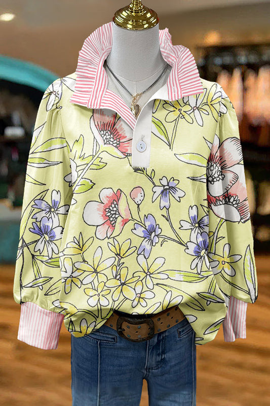 Cute Floral Print Puff Sleeve Blouse