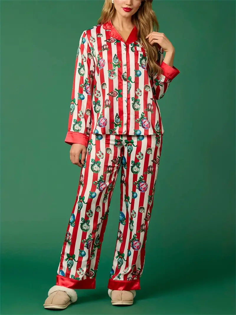 Christmas Festive Stripe Print Pajama Set