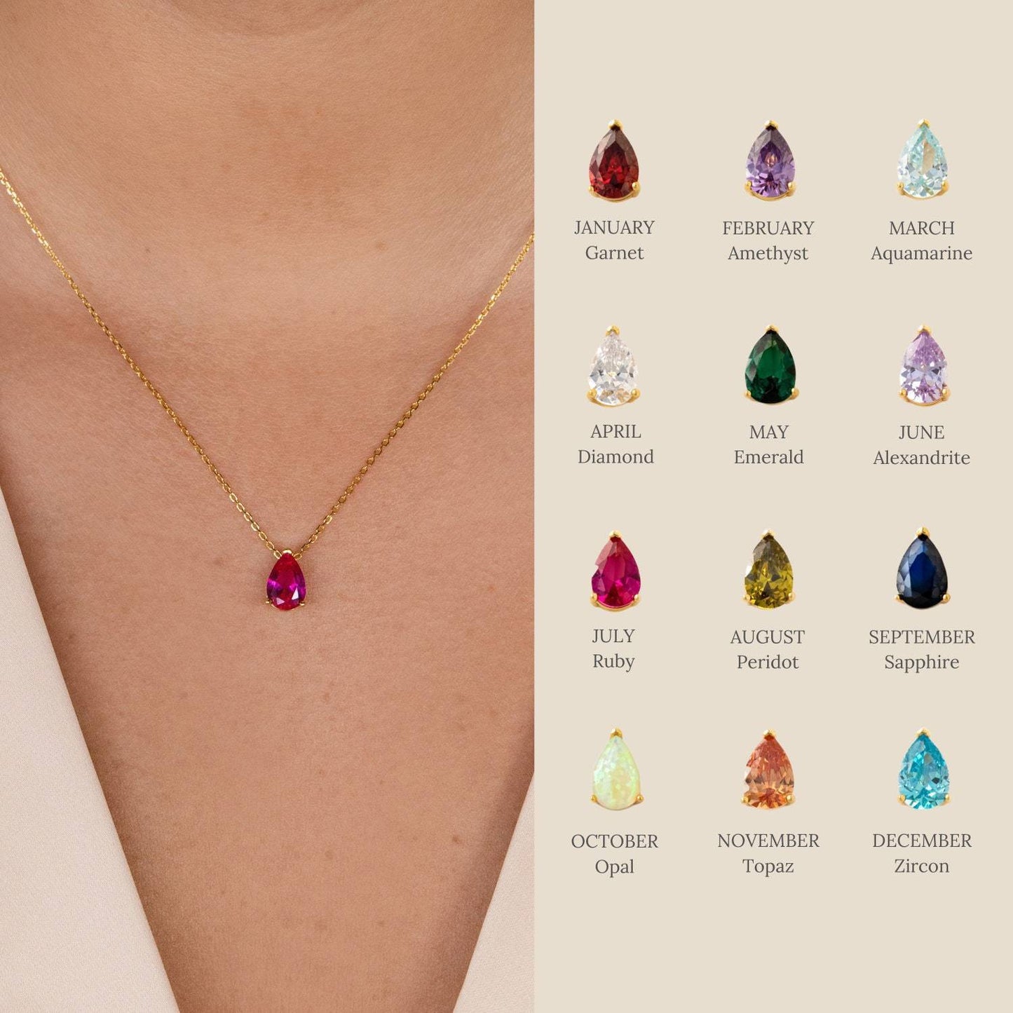 Women's December Birthday Pear-shaped Teardrop Zircon Necklace