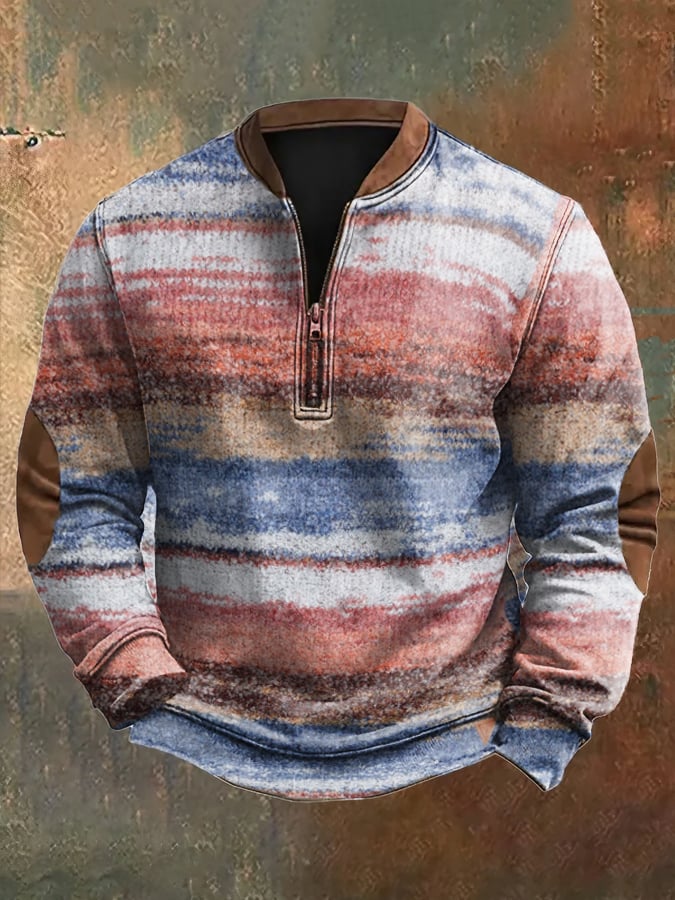 Men's Vintage Knit Print Zip-Up Sweatshirt