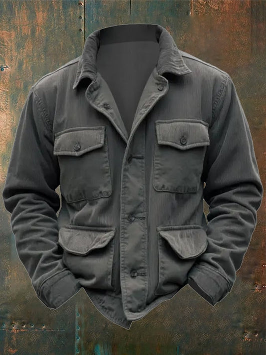 Men's Vintage Corduroy Multi-Pocket Lapel Outdoor Jacket