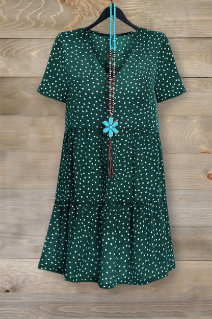 Casual V-neck Polka Dot Ruffled Dress