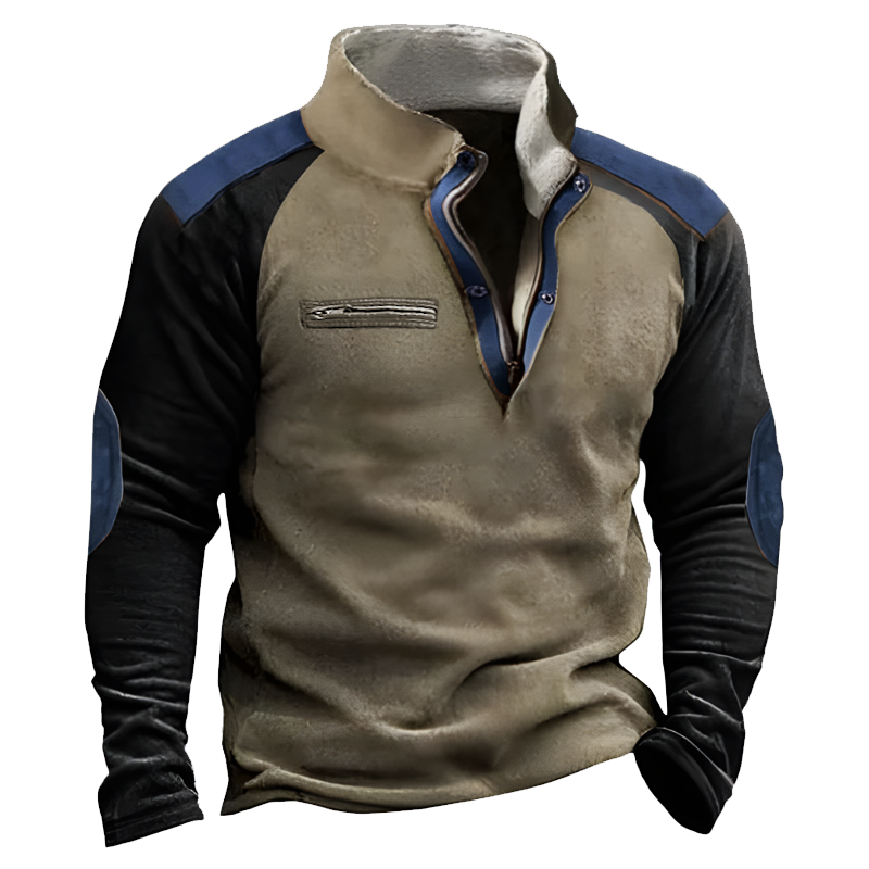 Men's Yellowstone Outdoor Henley Collar Suede Spliced Zipper Sweatshirts