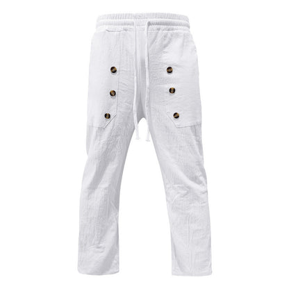 Men's Casual Hawaii Beach Multi Button Cotton Linen Trousers