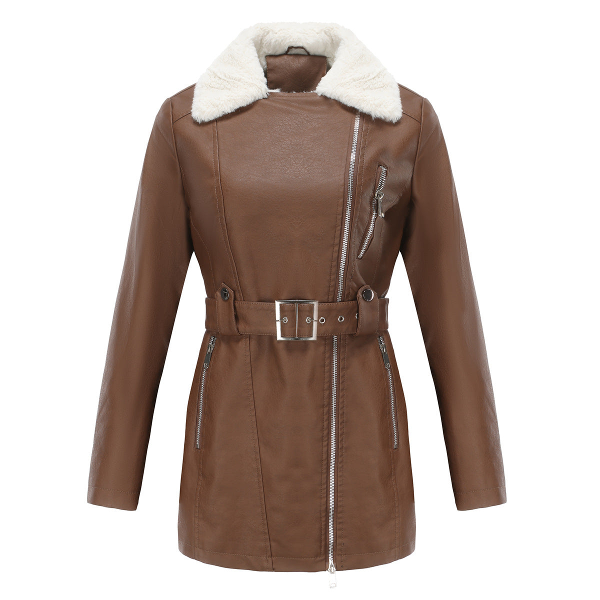 Amara Belted Faux Leather Coat