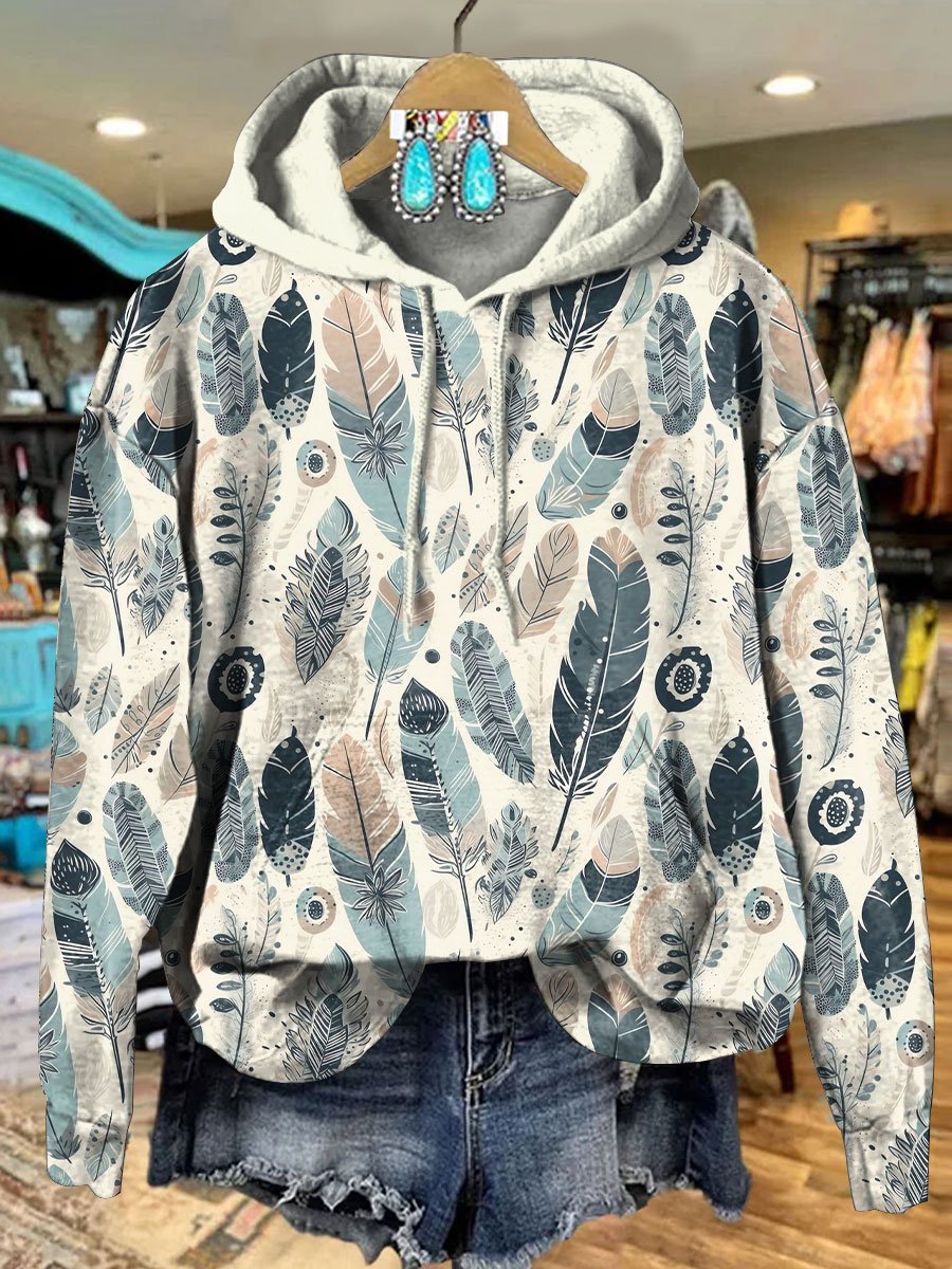 Vintage Feather Art Print Casual Hoodie Sweatshirt