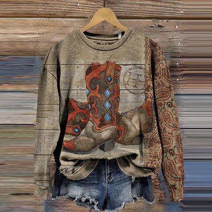 Women's Vintage Tribal Boots Casual Sweatshirt