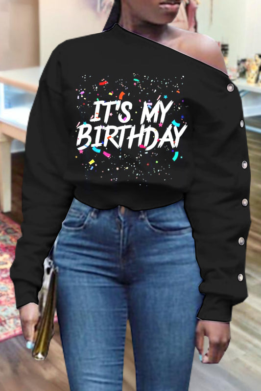 Classic Birthday Print One Shoulder Sweatshirt